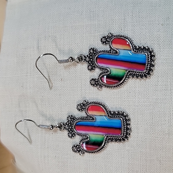 Mexican Blanket Style Cactus Drop Earrings - Picture 4 of 6